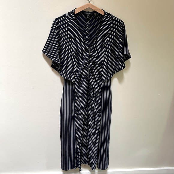Ted Baker ~Flissie Navy Zip Front Striped Midi Dress in US size 10 (Ted size 4) - Picture 4 of 16